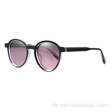 Frauen vintage runde polarisierte Farbtöne Acetat Sonnenbrille